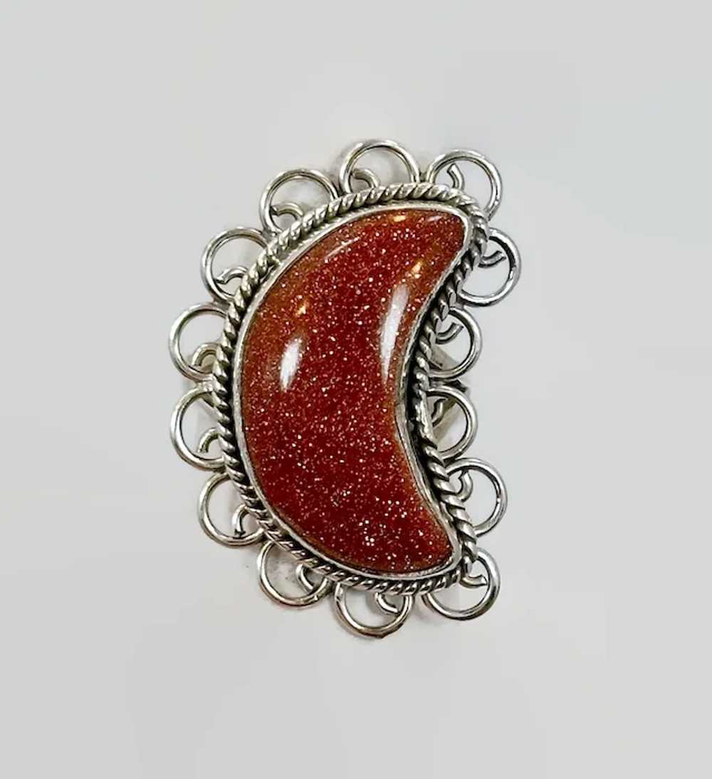 Goldstone Ring, Moon Ring, Sterling Silver, Artis… - image 2