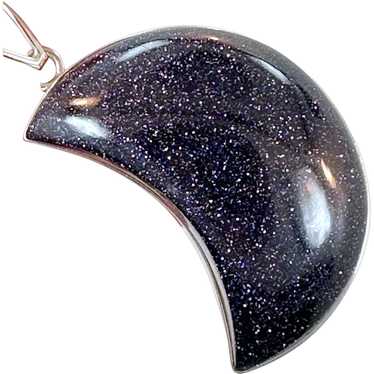 Moon Pendant, Purple Goldstone, Sterling Silver, … - image 1