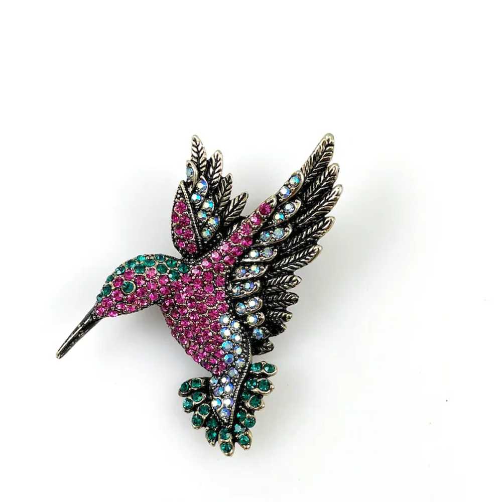 Rhinestone Hummingbird Brooch Pendant Signed OPCKR - image 5