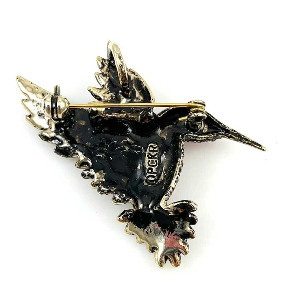 Rhinestone Hummingbird Brooch Pendant Signed OPCKR - image 6