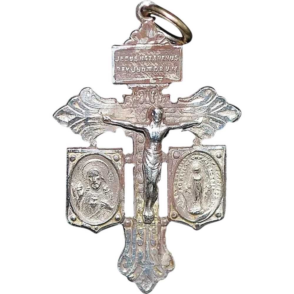 Sterling Silver Crucifix Cross Pendant - 1920's - image 1