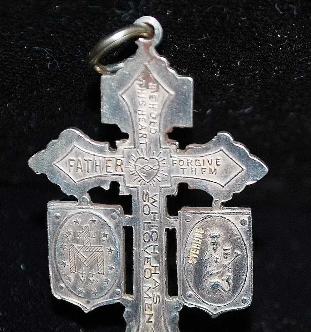 Sterling Silver Crucifix Cross Pendant - 1920's - image 4