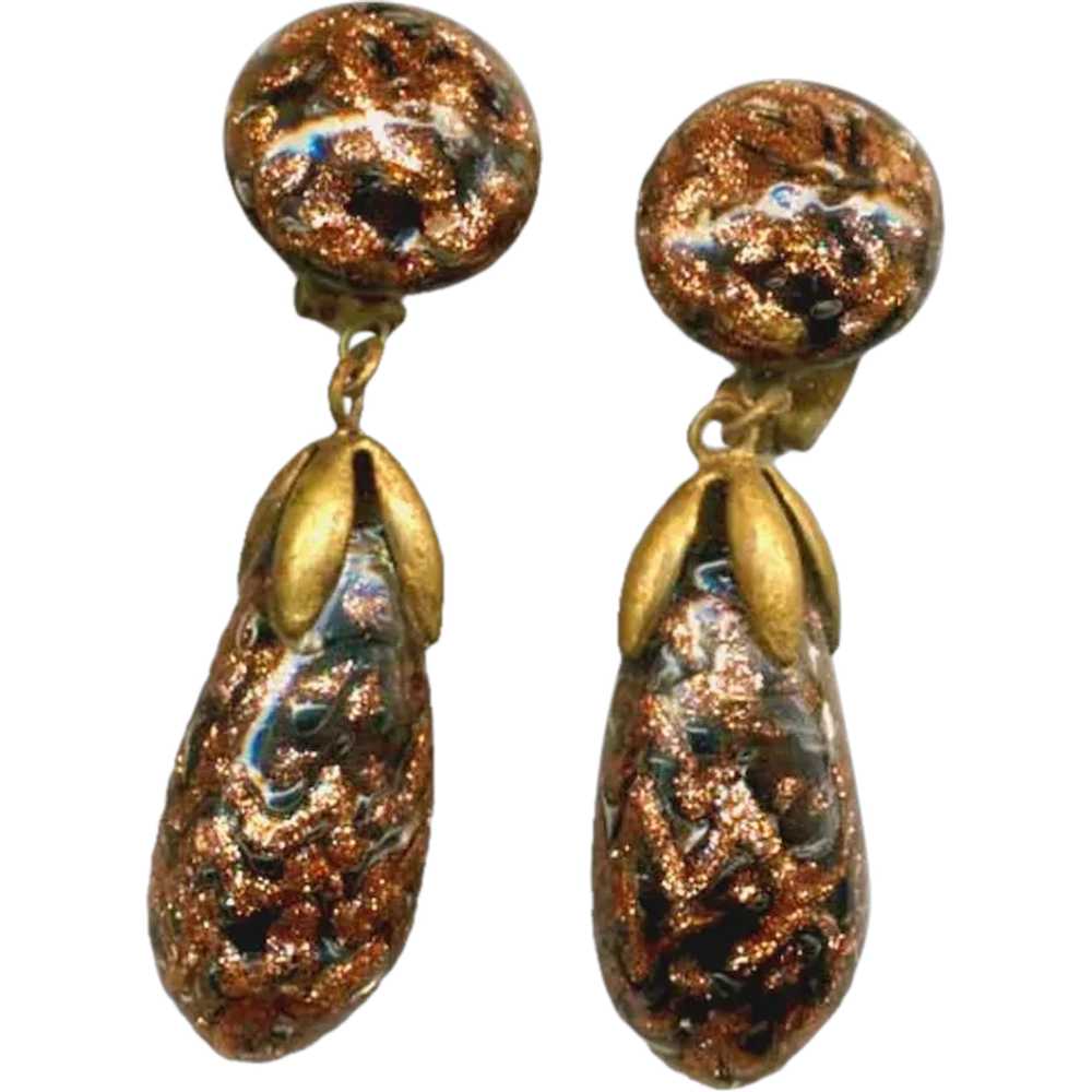 Gold & Black MURANO GLASS Earrings - image 1