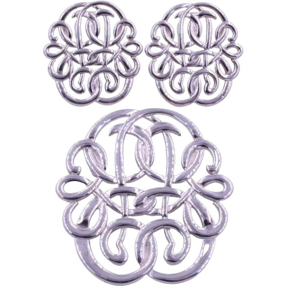 Brooch Pin Pierced Earrings Demi Monogram Style - image 1