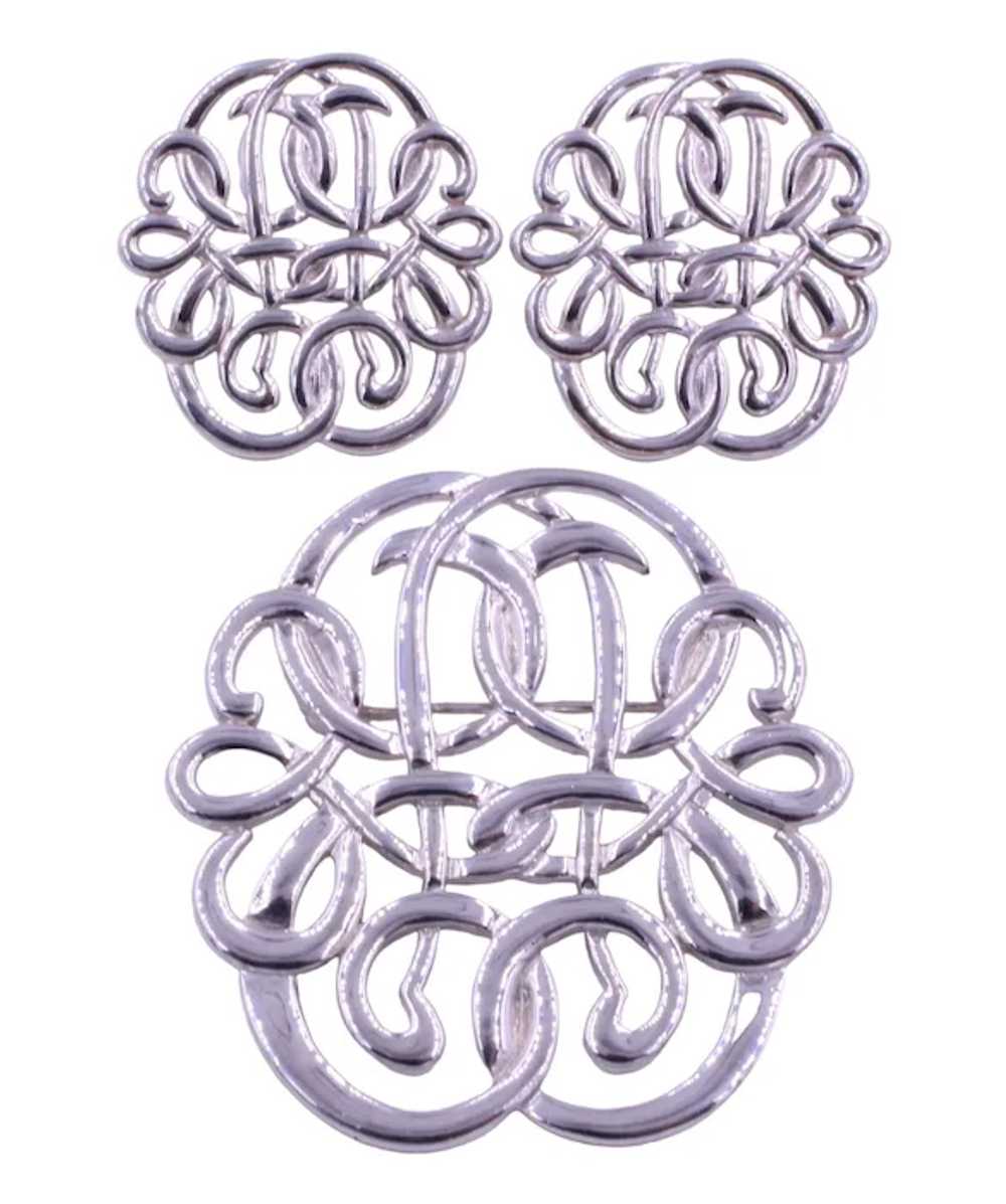 Brooch Pin Pierced Earrings Demi Monogram Style - image 3