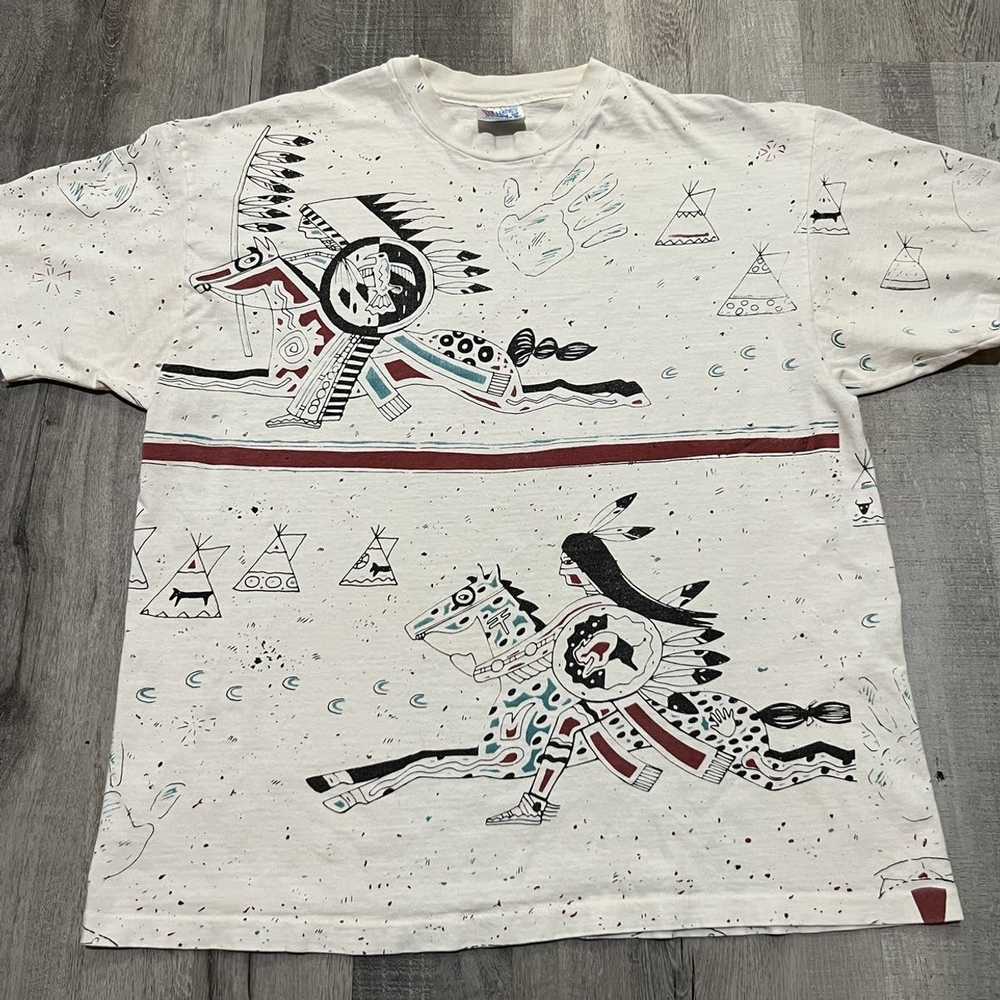 Hanes × Vintage VTG Navajo Indian Tribal 90s AOP … - image 1