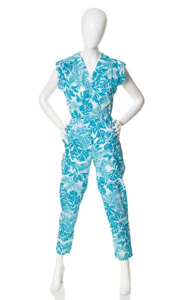1980s Tropical Leaves Jumpsuit with Pockets | x-sm