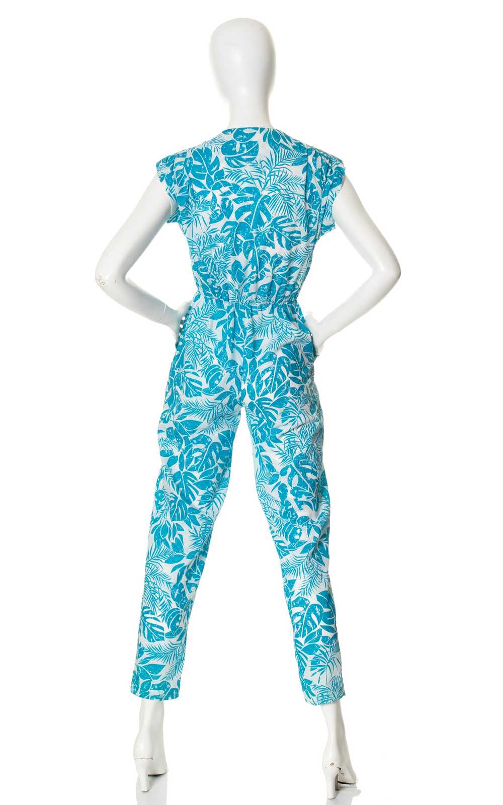 1980s Tropical Leaves Jumpsuit with Pockets | x-s… - image 4
