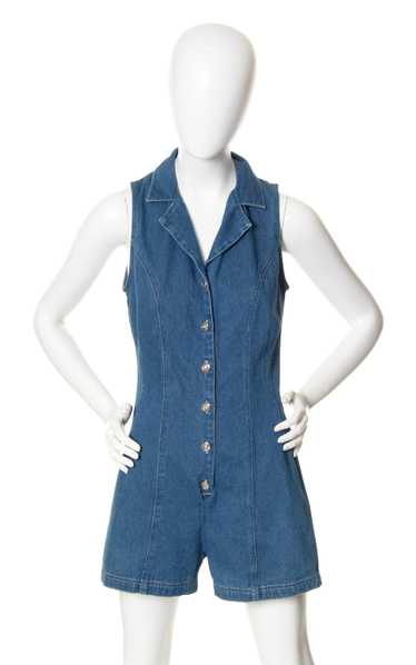 NEW ARRIVAL || 1990s Lace-Up Denim Romper | small