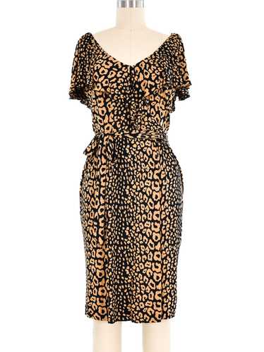 Loris Azzaro Cheetah Jersey Ruffle Dress
