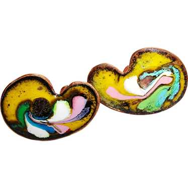 HAND-PAINTED Artist's Palette Earrings - Copper M… - image 1