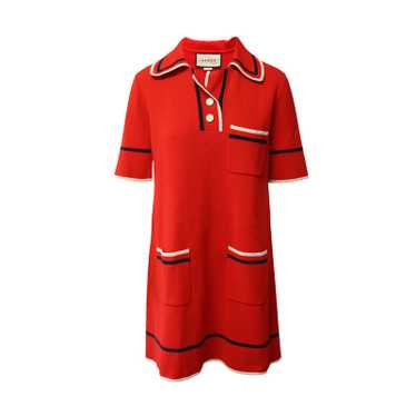 New Gucci Ruffled Silk-Georgette Hibiscus Red Dress It. 40