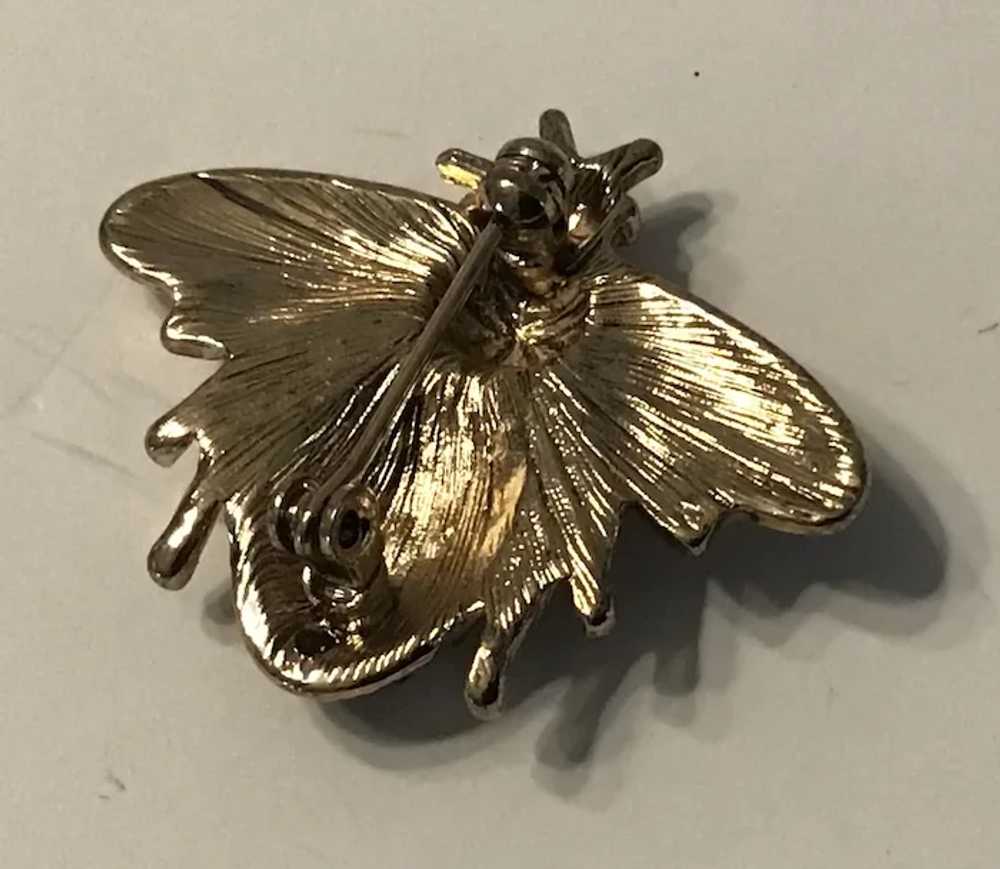 Vintage Figural Gold Tone Bee Pin with Green Rhin… - image 5