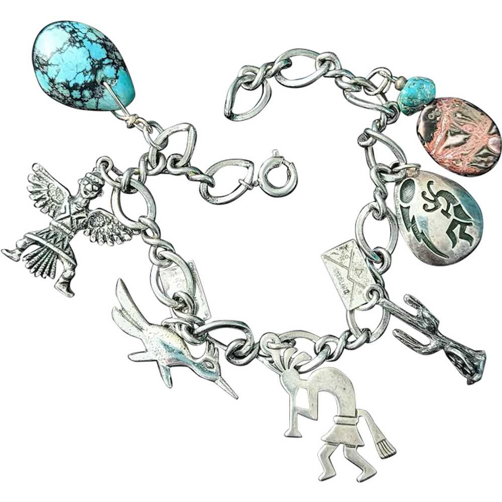 Authentic Southwestern Sterling silver charm brac… - image 1