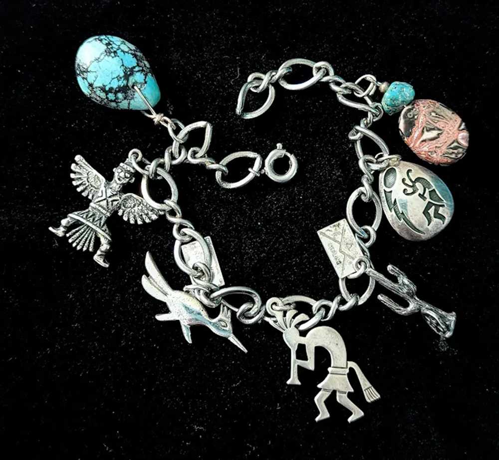 Authentic Southwestern Sterling silver charm brac… - image 2