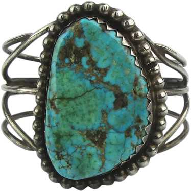 Old Navajo Sterling Silver Bracelet - Huge Turquoi