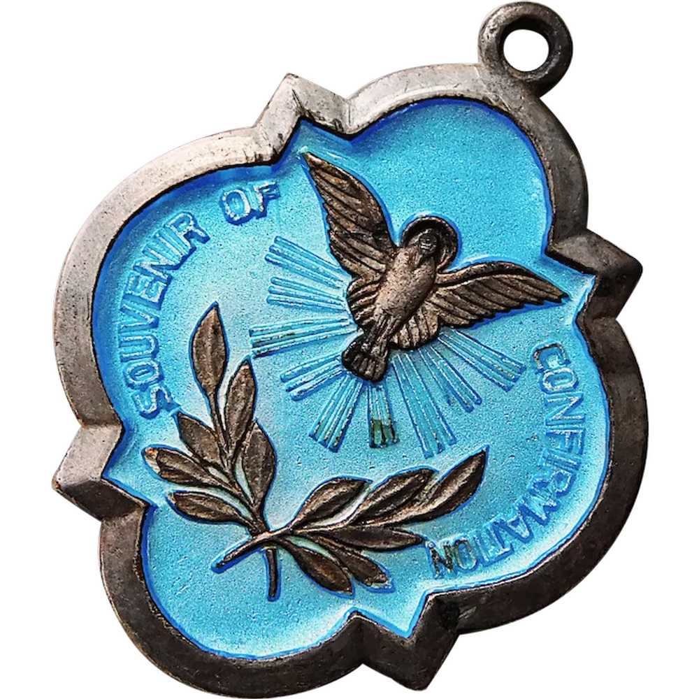 Gorgeous CONFIRMATION Souvenir Aqua Enamel Medal … - image 1