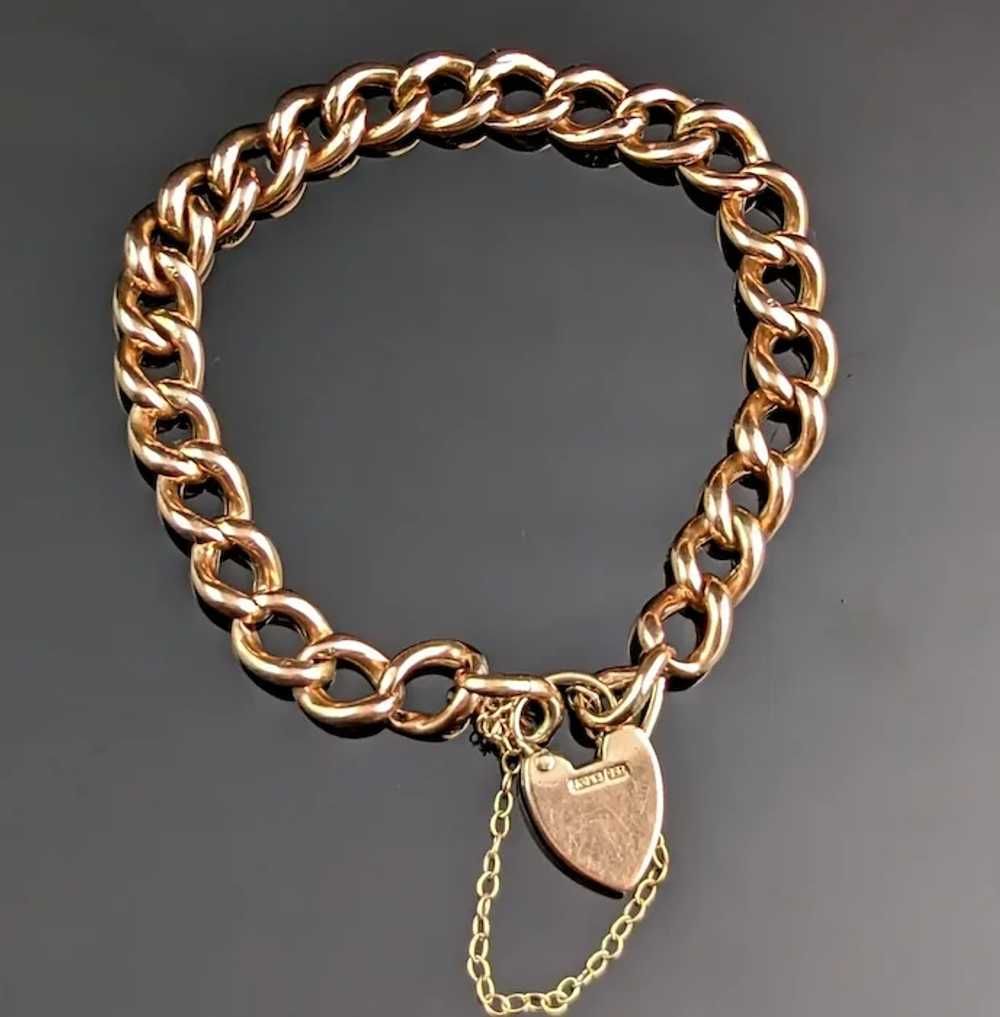 Antique 9l gold curb link bracelet, Edwardian, Da… - image 11