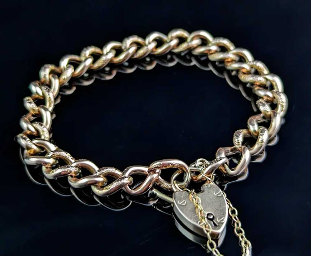 Antique 9l gold curb link bracelet, Edwardian, Da… - image 3