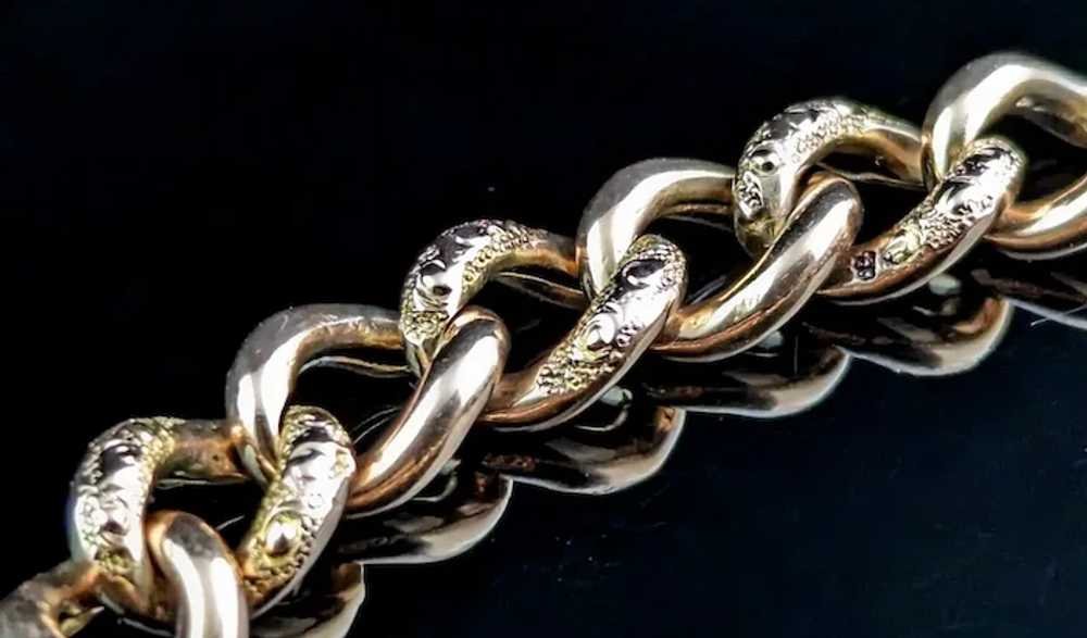 Antique 9l gold curb link bracelet, Edwardian, Da… - image 4