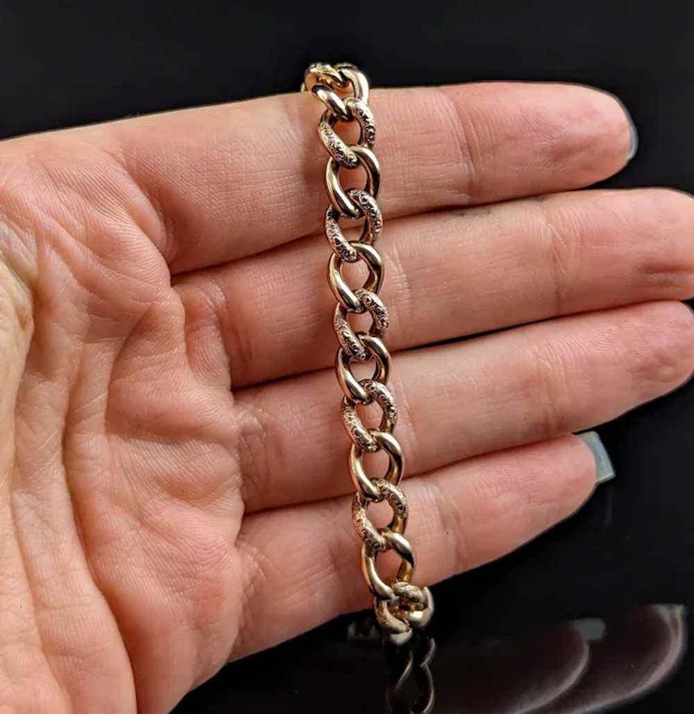 Antique 9l gold curb link bracelet, Edwardian, Da… - image 9