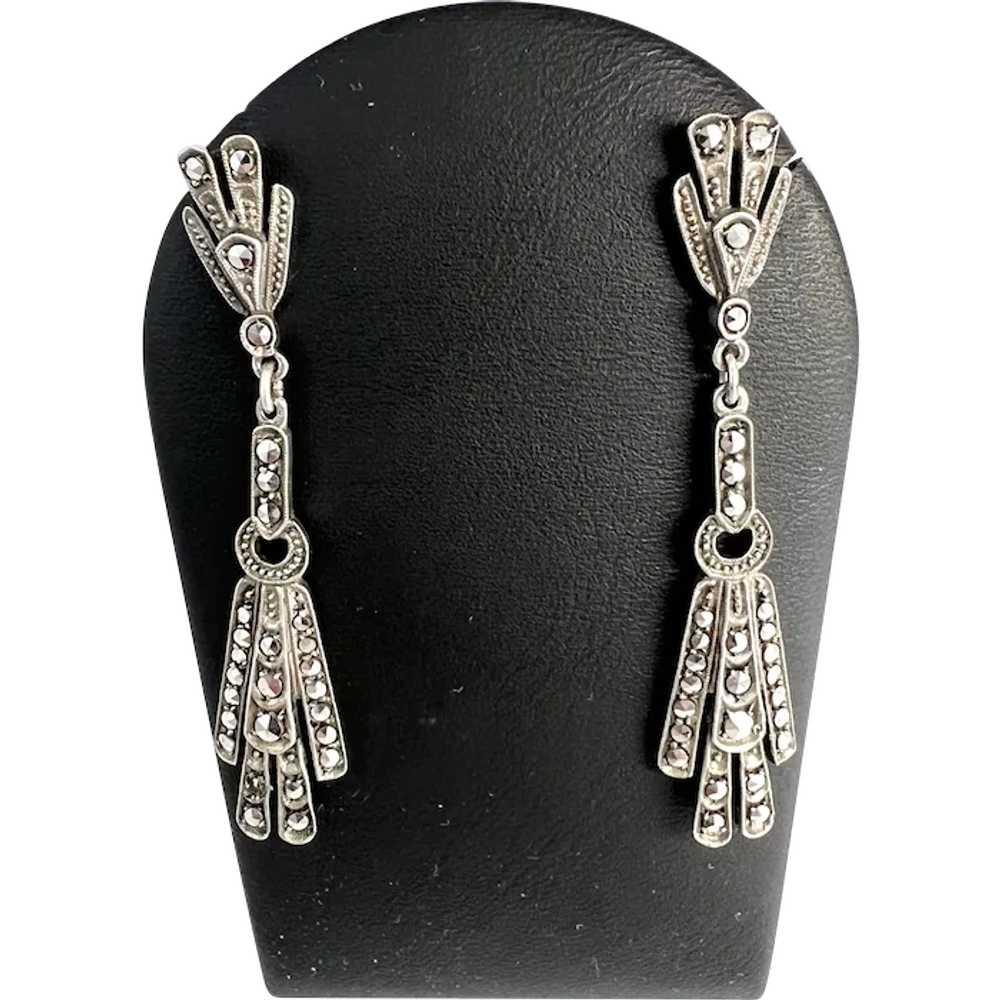 Vintage Art Deco Solid 830 Silver Marcasite Earri… - image 1