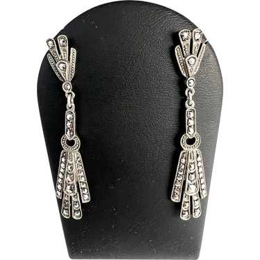 Vintage Art Deco Solid 830 Silver Marcasite Earri… - image 1