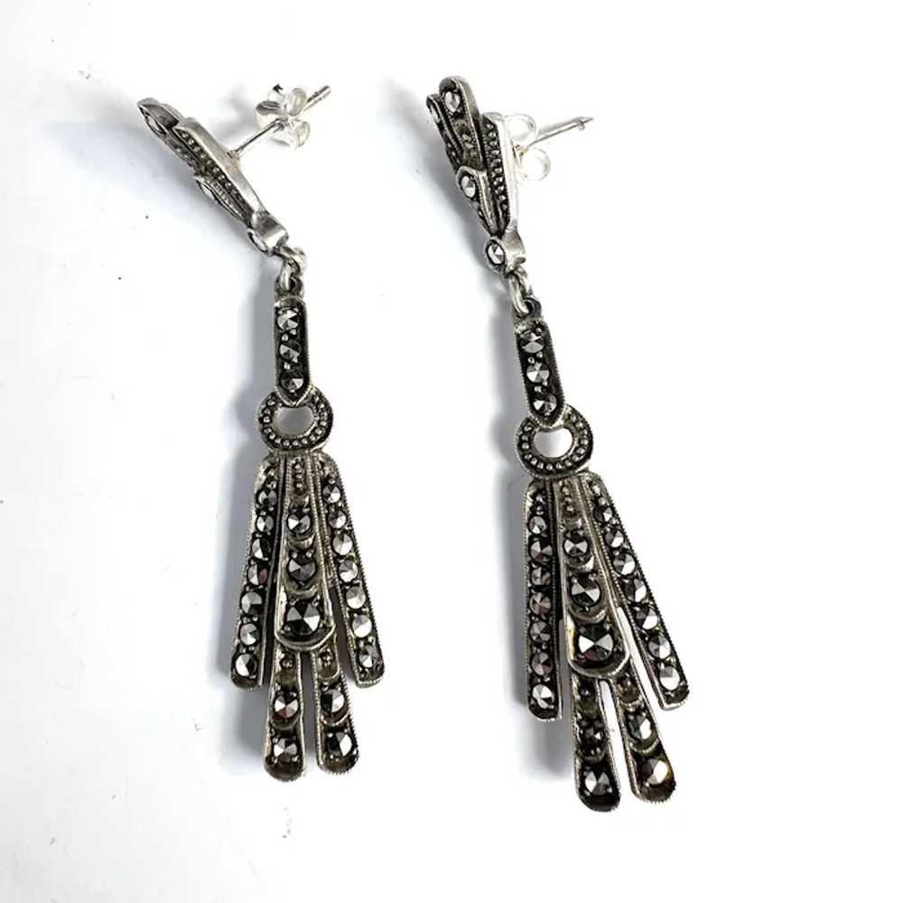 Vintage Art Deco Solid 830 Silver Marcasite Earri… - image 3