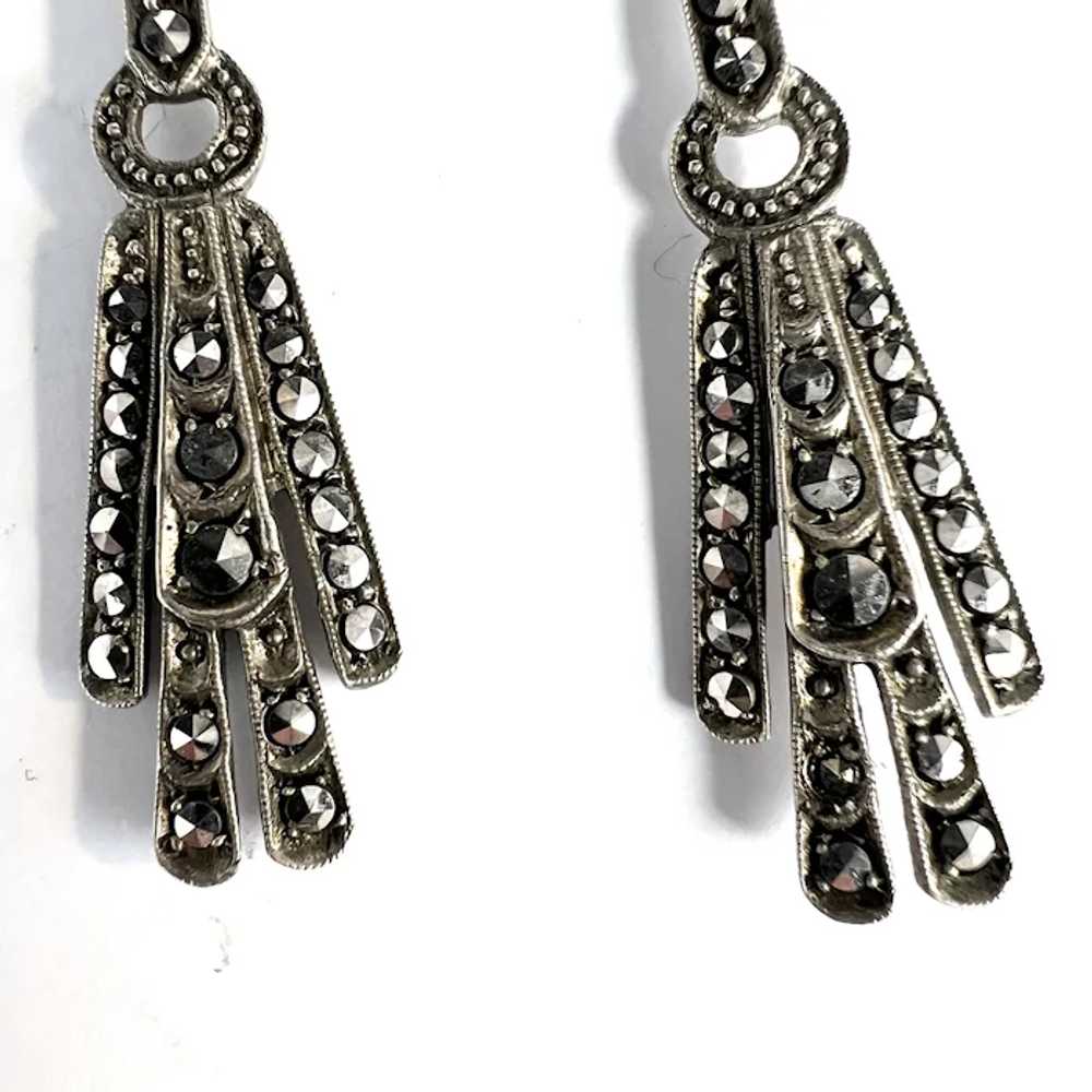 Vintage Art Deco Solid 830 Silver Marcasite Earri… - image 4