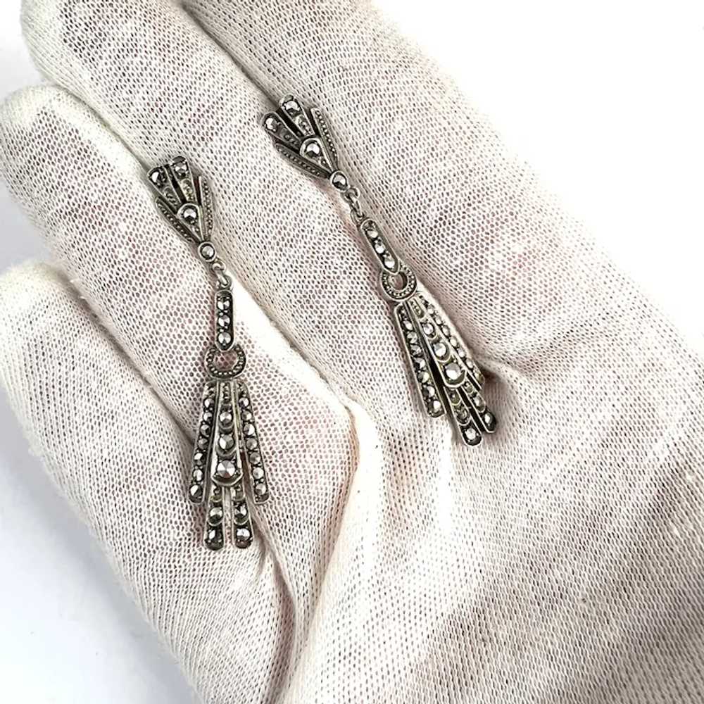 Vintage Art Deco Solid 830 Silver Marcasite Earri… - image 6