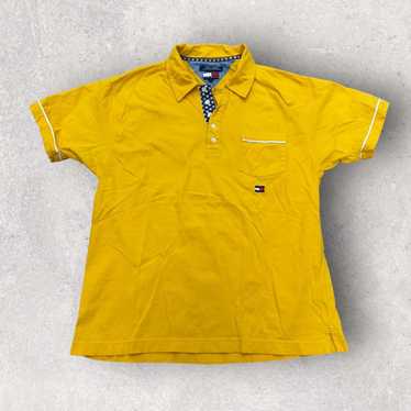 Tommy Hilfiger Mens M BRASIL Polo Shirt Soccer Golf Yellow Spellout 