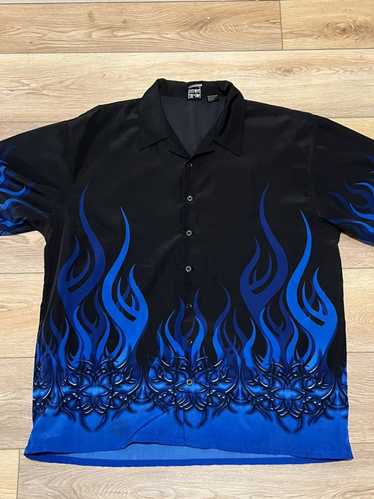 Vintage Vintage Y2K Blue Flaming Shaolin Button Up