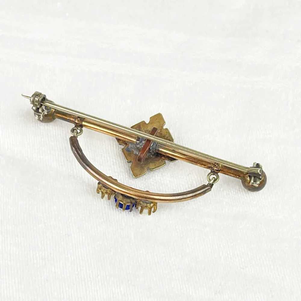 Edwardian Bar Brooch With Faux Pearl and Faux Sap… - image 3