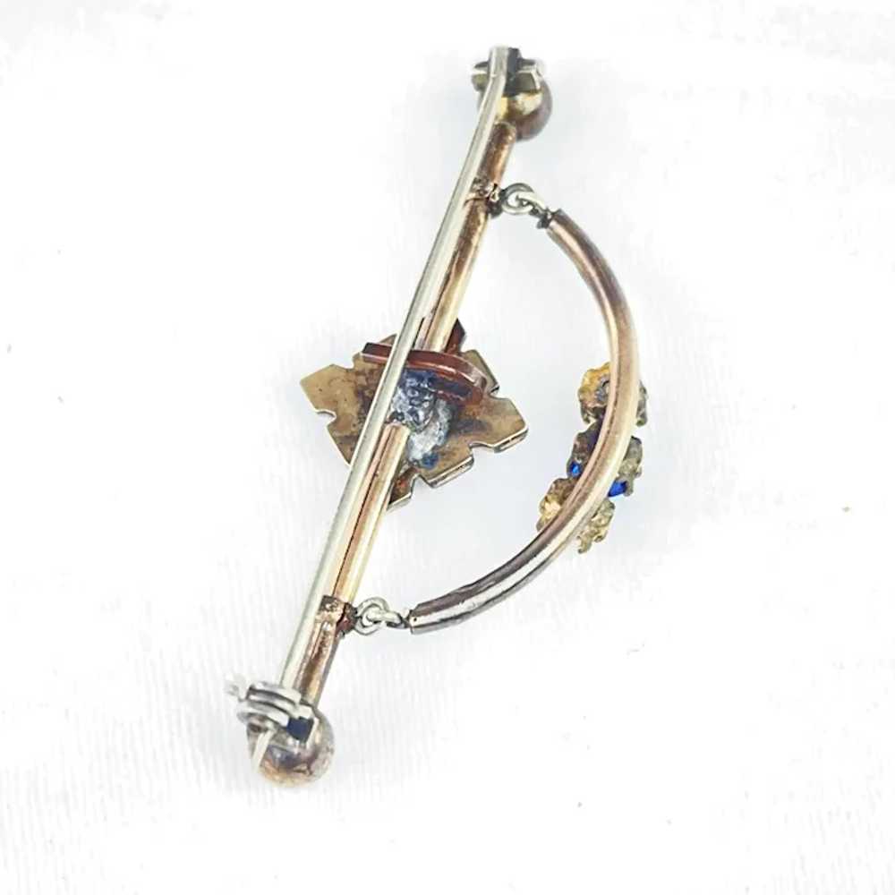 Edwardian Bar Brooch With Faux Pearl and Faux Sap… - image 4