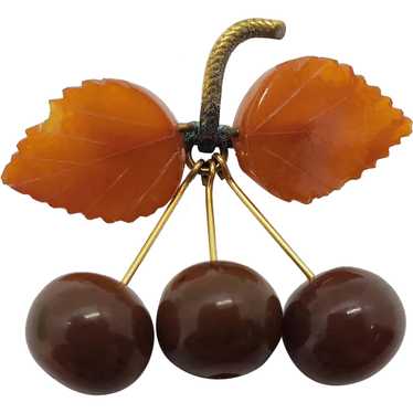Vintage Amber Cherry Fruit Pin