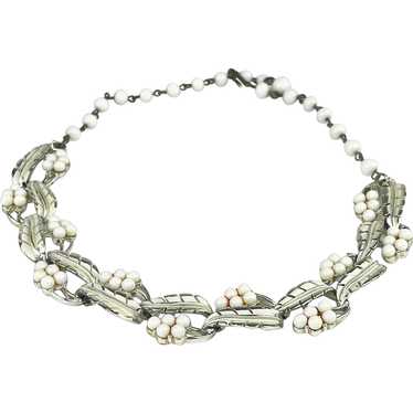 Coro White Enamel Leaf and Berry Motif Choker Neck