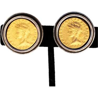 Roman Coin Clip On Earrings Gold Plate Coin in Sil
