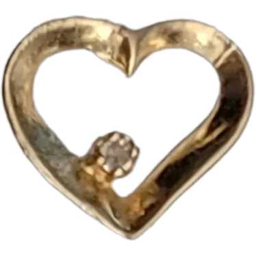 14k Yellow Gold Diamond Chip Open Heart Pendant, … - image 1