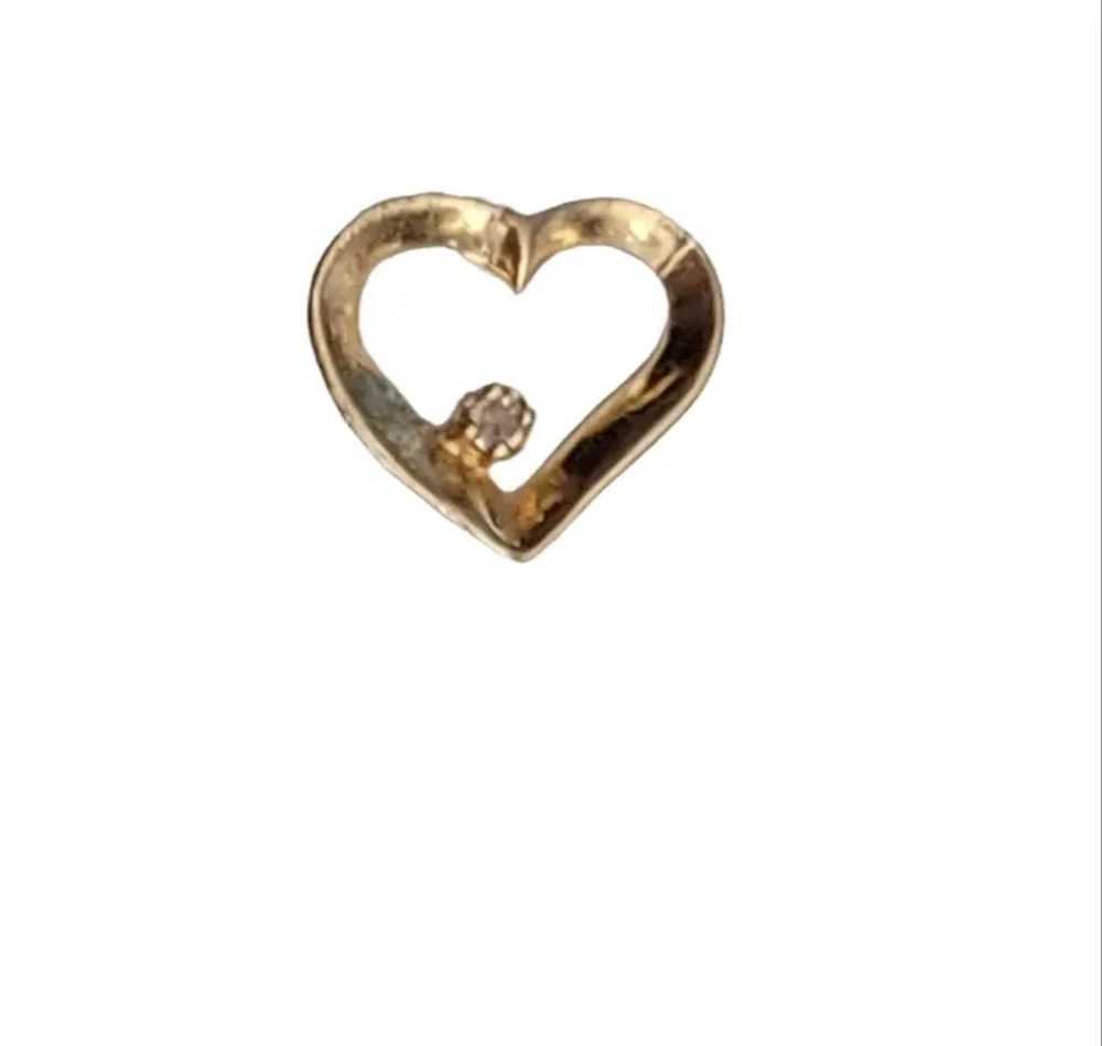 14k Yellow Gold Diamond Chip Open Heart Pendant, … - image 2