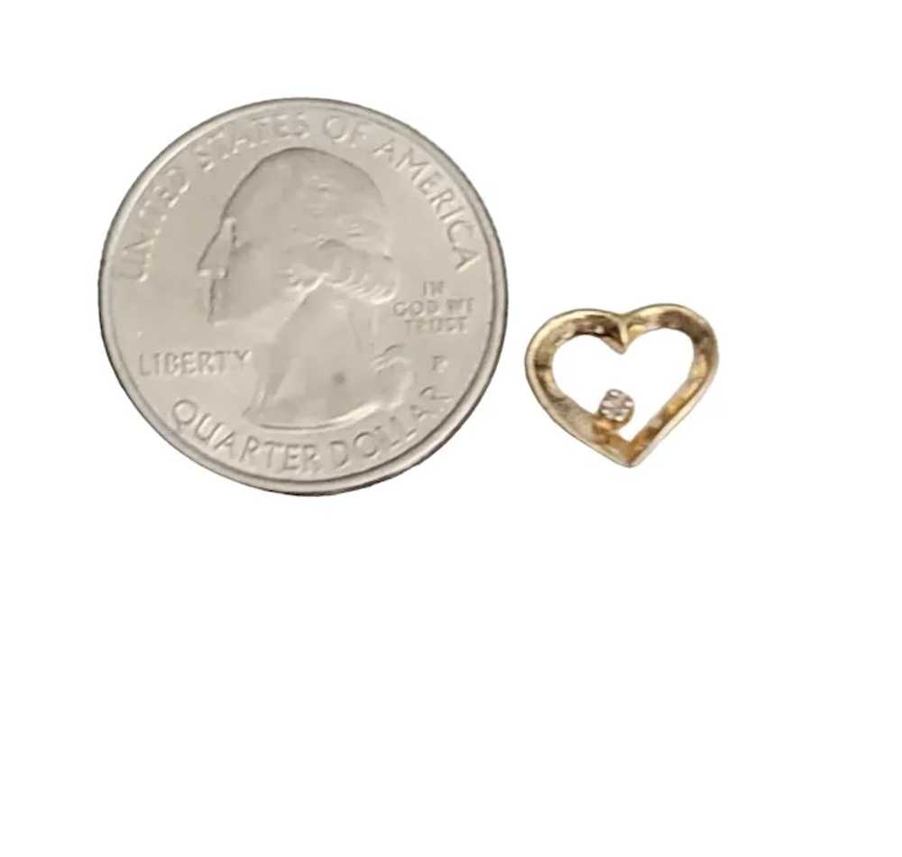 14k Yellow Gold Diamond Chip Open Heart Pendant, … - image 5