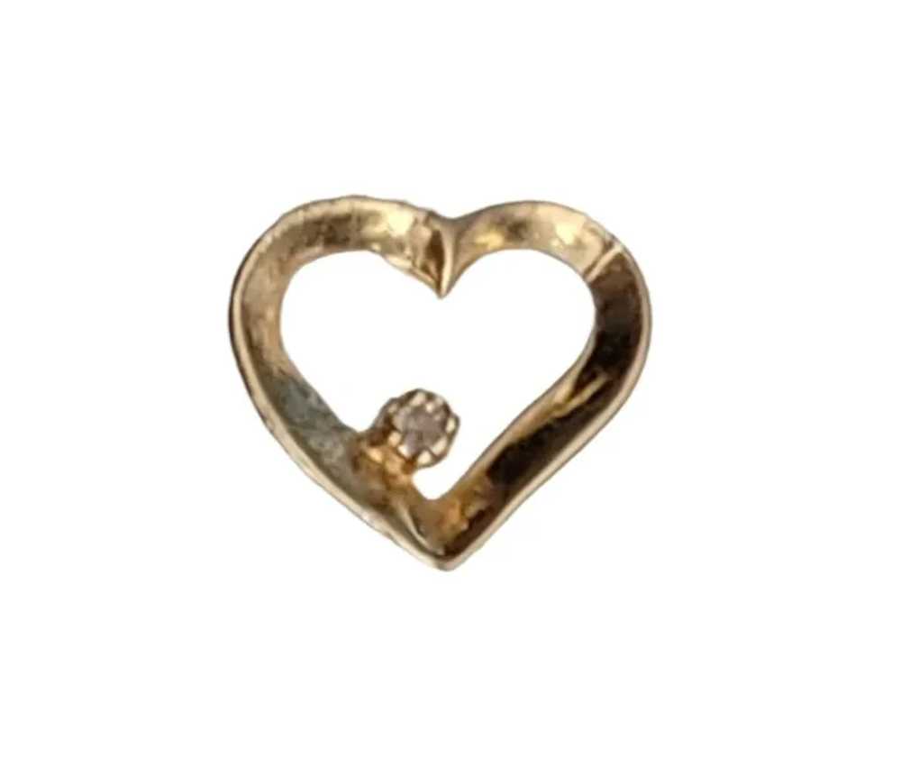 14k Yellow Gold Diamond Chip Open Heart Pendant, … - image 9