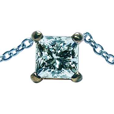 Vintage .56ct Princess Diamond Solitaire Necklace 