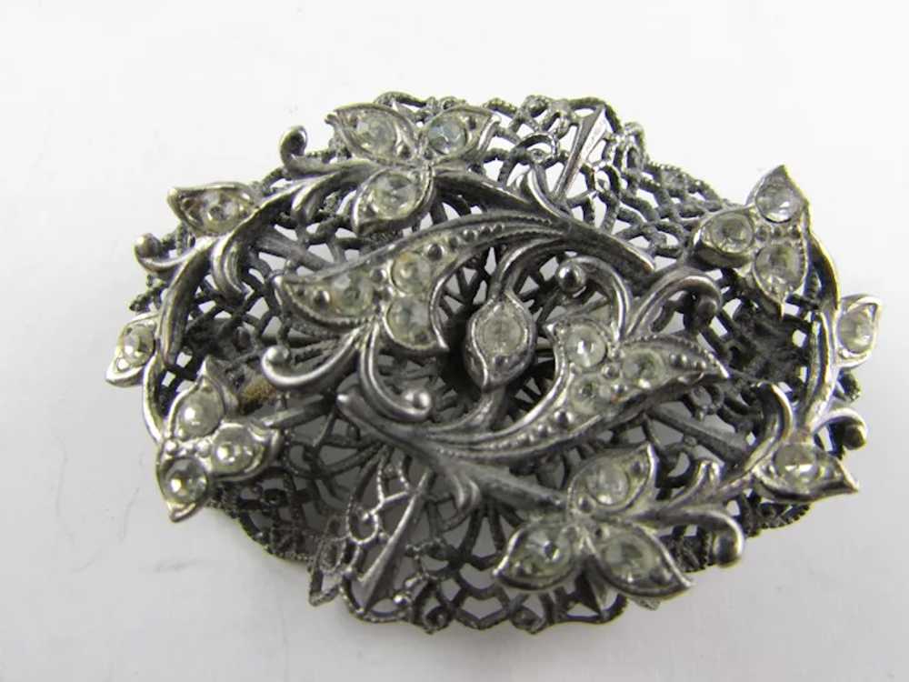 Vintage Silver Tone Pin With Nouveau Style Crysta… - image 2