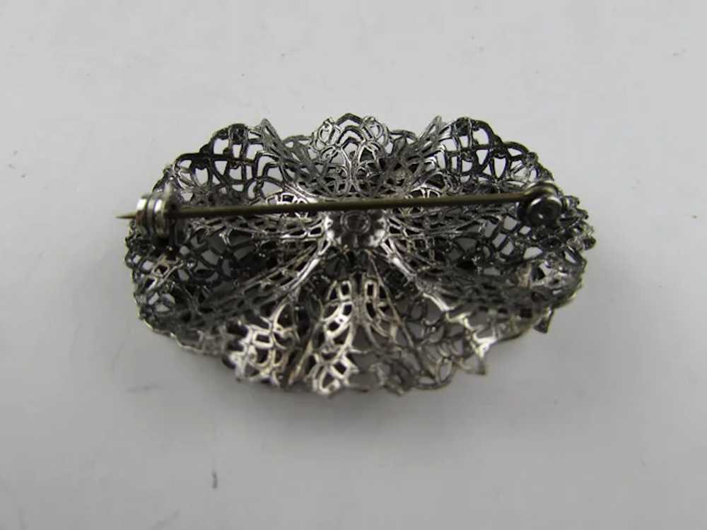 Vintage Silver Tone Pin With Nouveau Style Crysta… - image 3