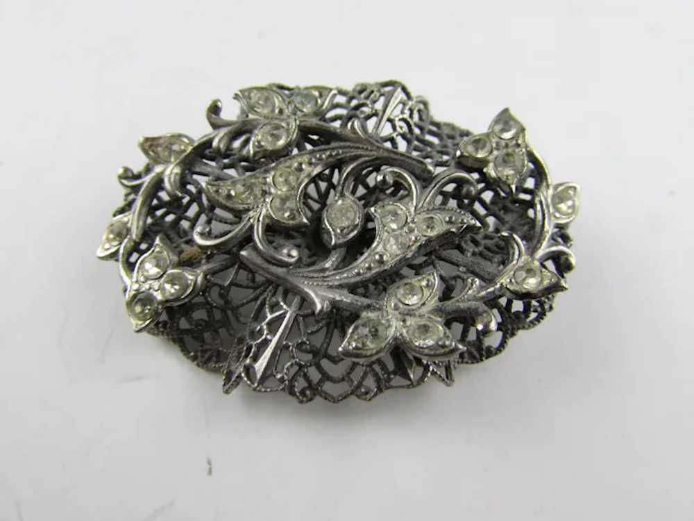 Vintage Silver Tone Pin With Nouveau Style Crysta… - image 4