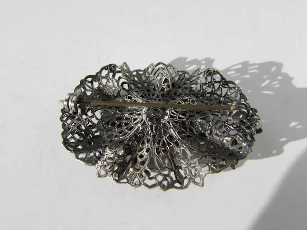 Vintage Silver Tone Pin With Nouveau Style Crysta… - image 5
