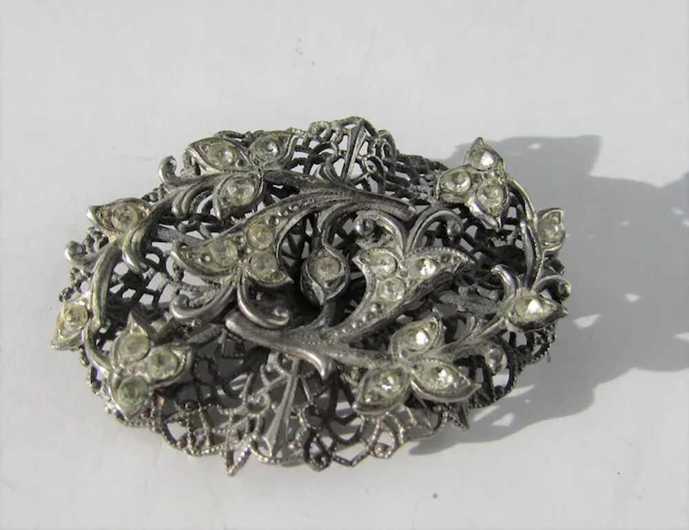 Vintage Silver Tone Pin With Nouveau Style Crysta… - image 6