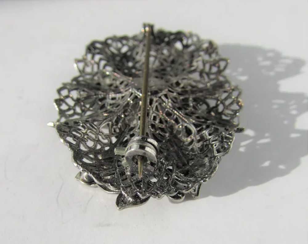 Vintage Silver Tone Pin With Nouveau Style Crysta… - image 7