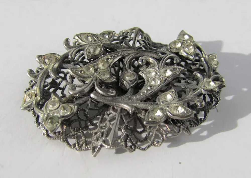 Vintage Silver Tone Pin With Nouveau Style Crysta… - image 8