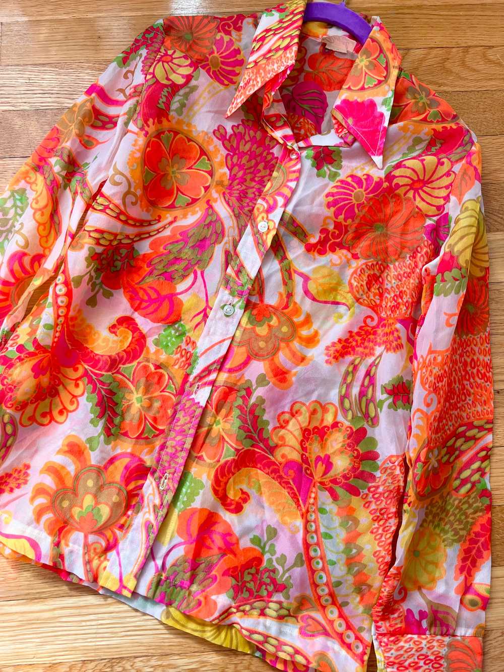 70’s Sheer Crepe Psychedelic Neon Paisley Floral … - image 6